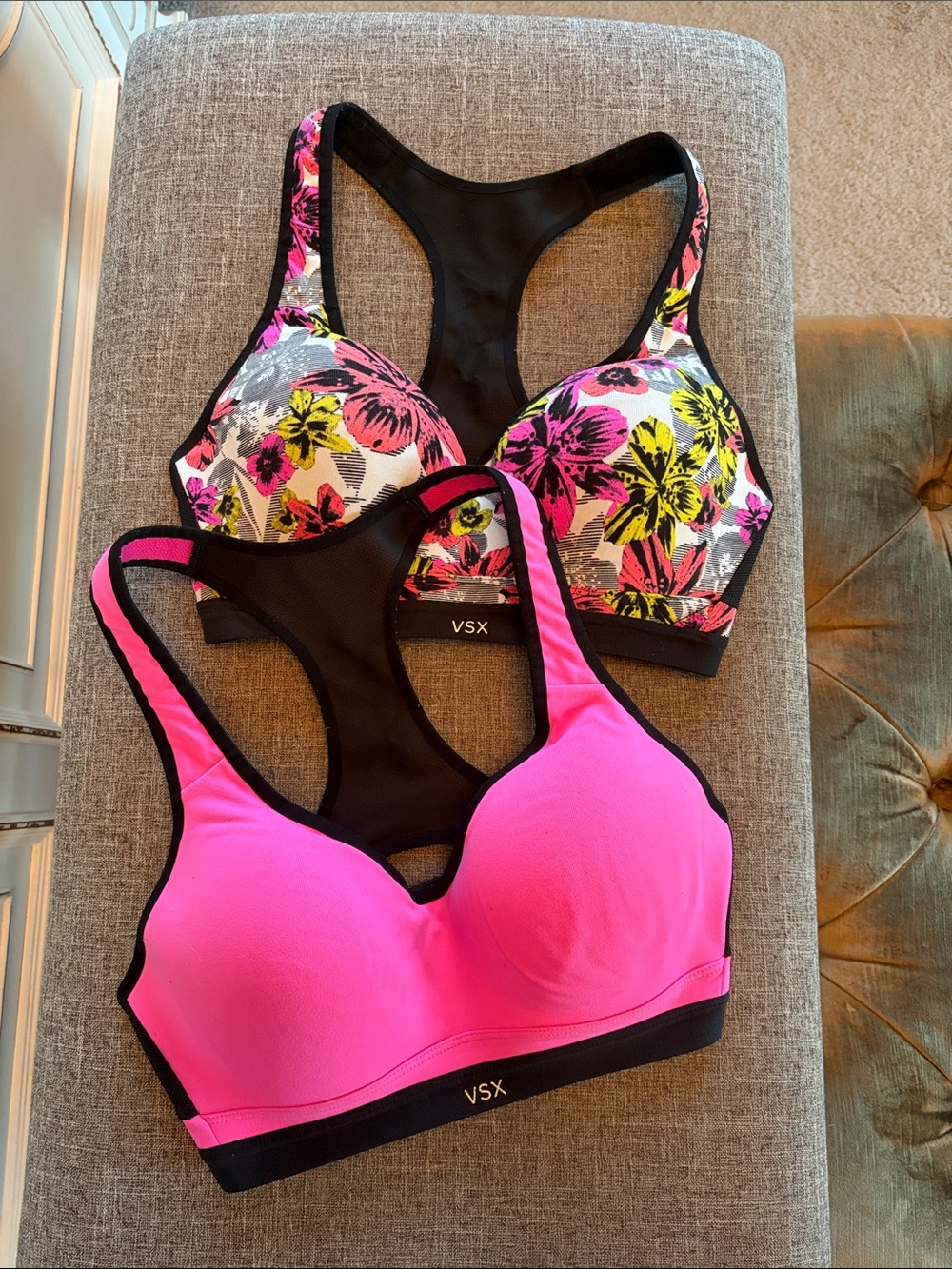 VSX Pink Racerback & Floral Print Support Sports Bras small 32D